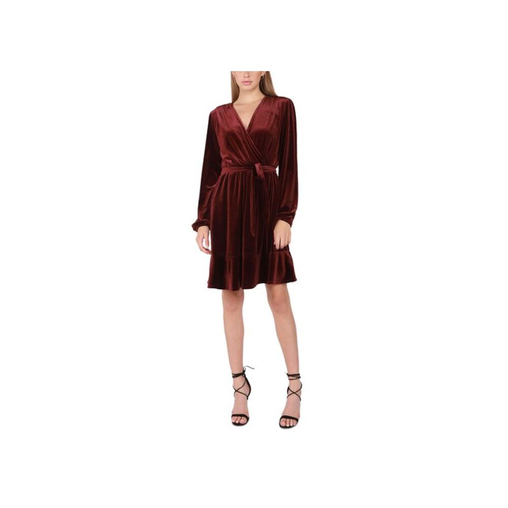Petite Ruffled-Hem Faux-Wrap Velvet Dress